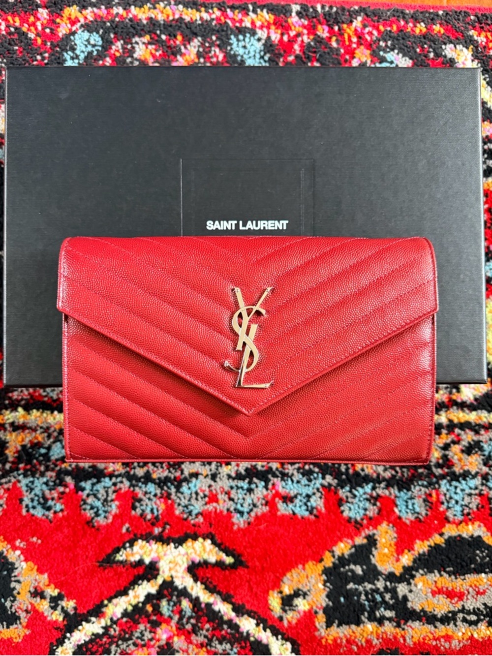 YSL Chevron Burgundy Crossbody w/ silver hardware. No signs of use.